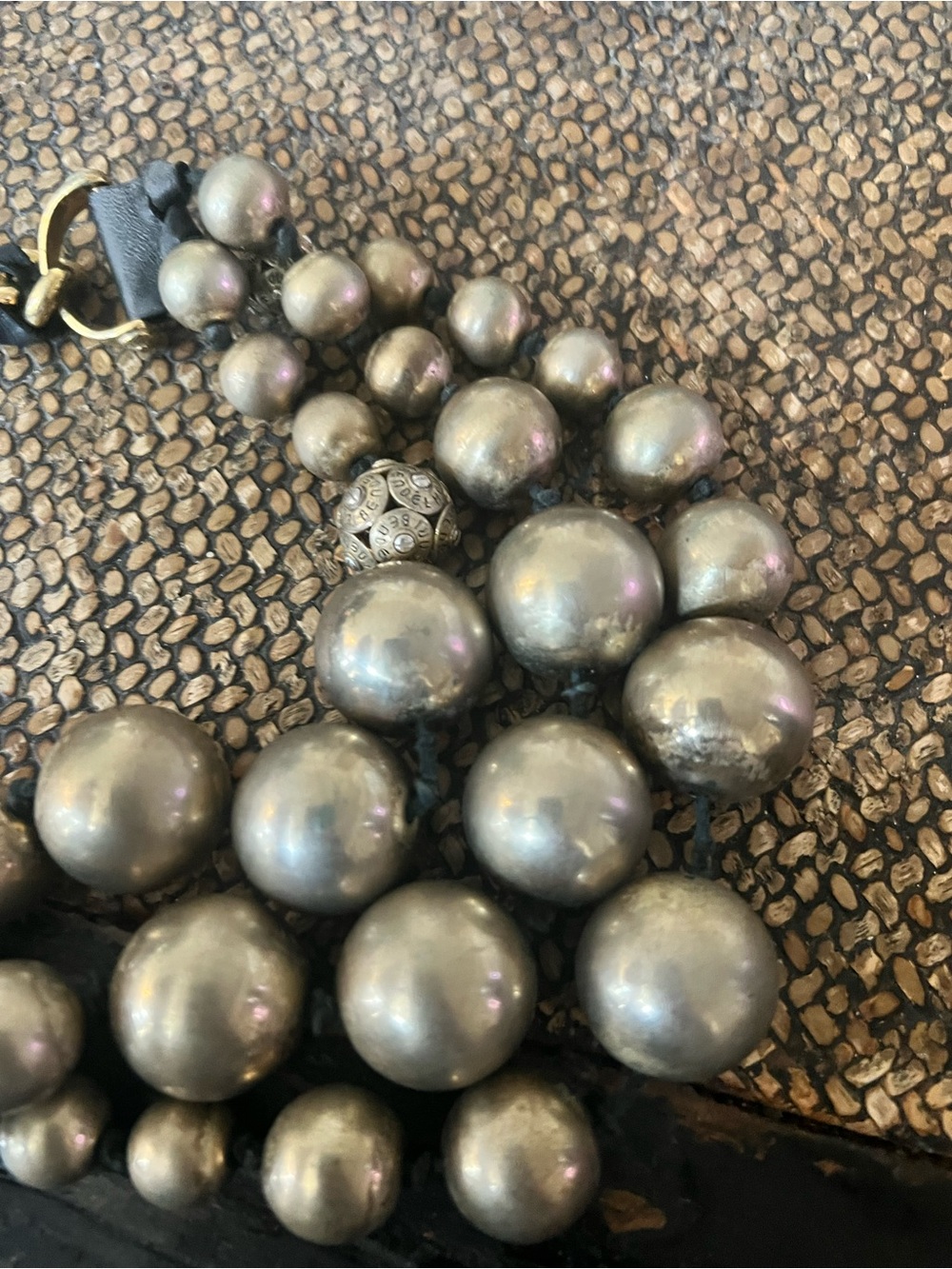 henri bendel Black Braided Leather and Champagne Bib Bead Necklace - Picture 9 of 10